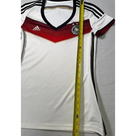 Adidas Shirt Deutscher Fussball-Bund Soccer Climacool Women Medium White V Neck - Picture 6 of 16